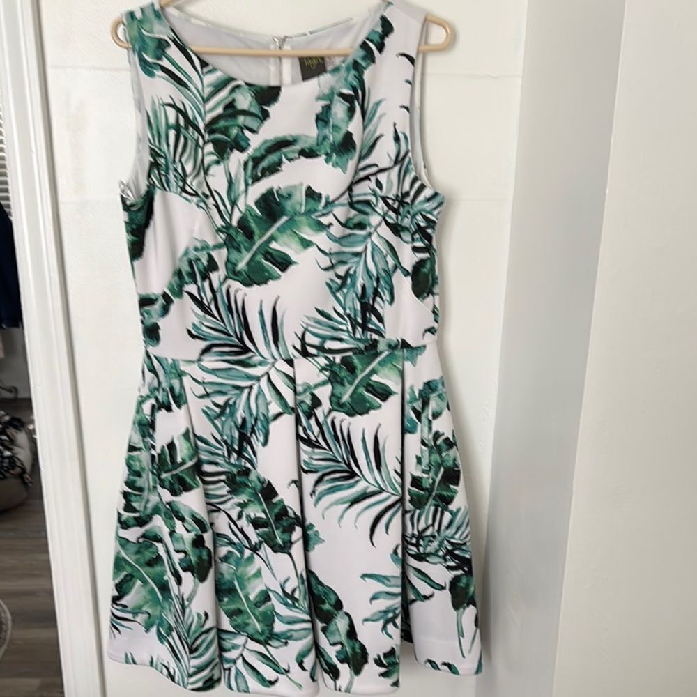 Taylor Tropical Green and White Sleeveless Dress